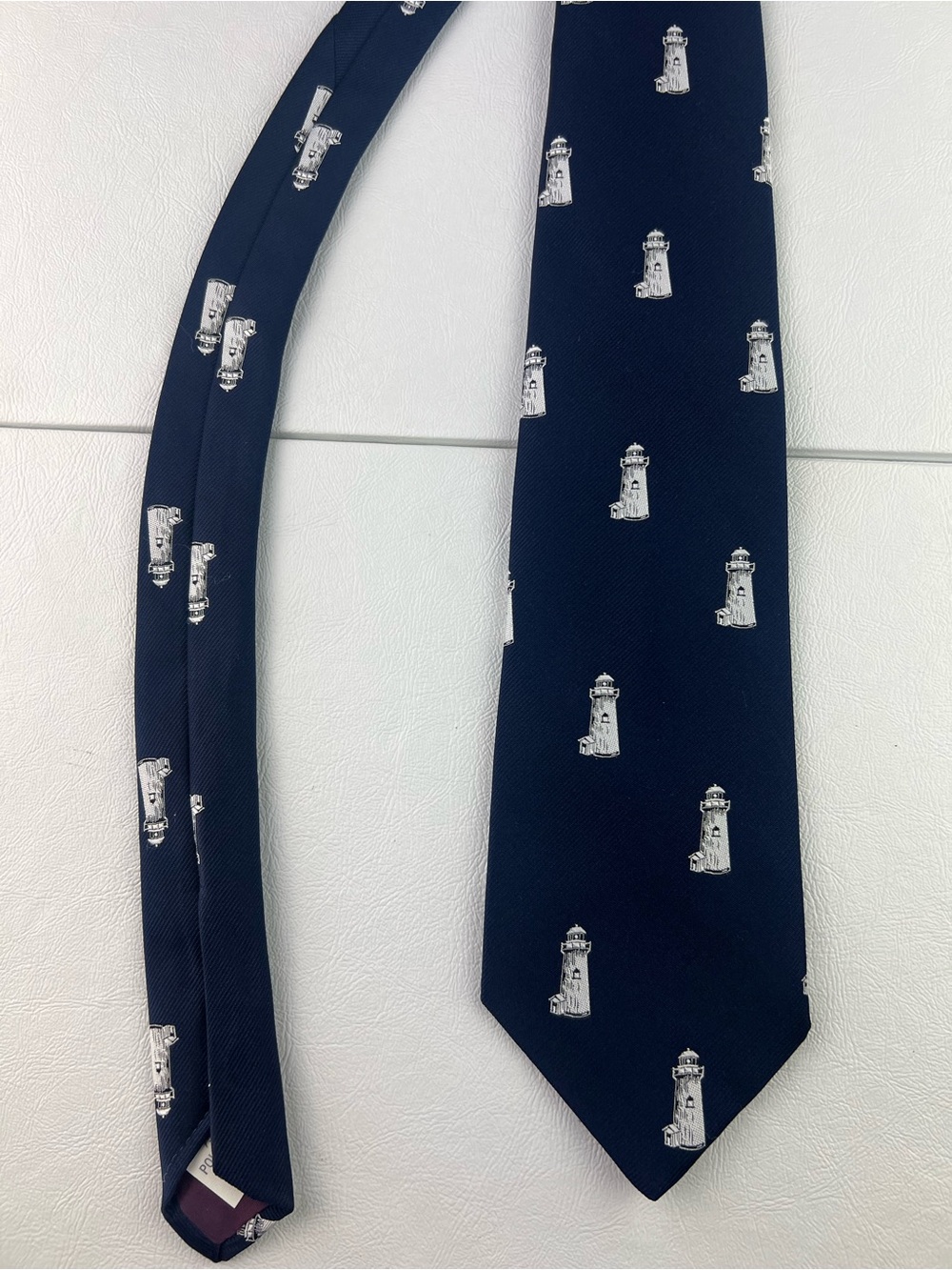 L L Bean Classic Navy Lighthouse Pattern Men's Tie